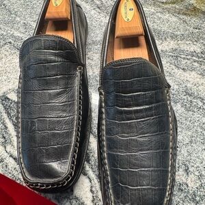 Structure Black Croc-Embossed Leather Slip-On Loafers